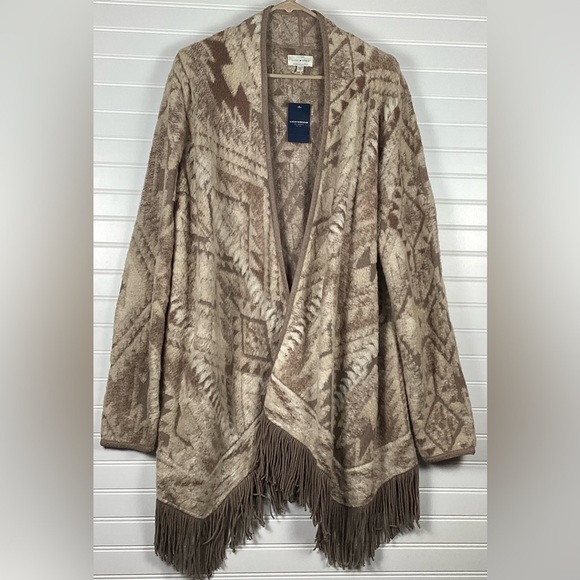 Lucky Brand NWT Aztec Fringed Brushed KnitCardigan Boho SouthwestSize XL